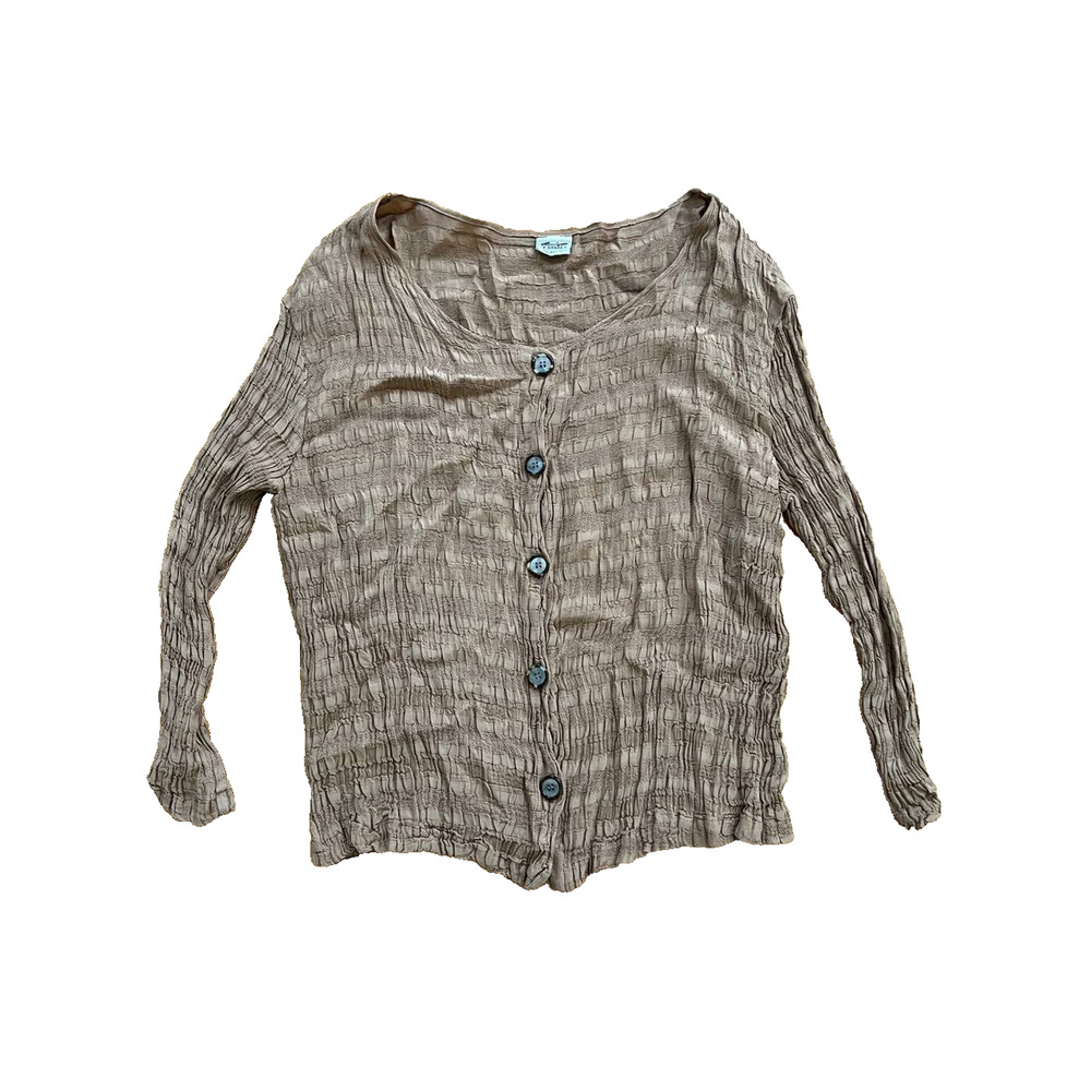 CP Shades Gray Cardigan/Top with Tortoise Shell Buttons USA Made Sz S A000882
